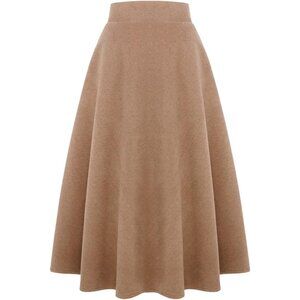 Womens LongPure Camel Elastic Waist A-Line Pleated Tartan Long Plaid Wool Skirts